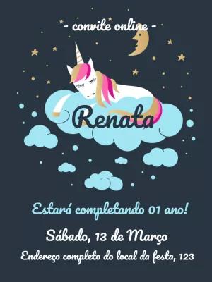 Convite de Aniversário Unicórnio Soninho para Editar Online