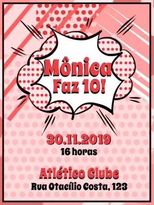Convite de Aniversário Pop Art Estilo Gibi para Editar