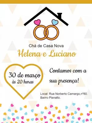 Convite Chá de Casa Nova com Anéis e Corações para Editar Online