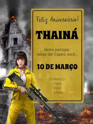 Convite Aniversário Free Fire com Personagem para Editar Online