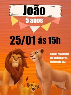 Convite de Aniversário Tema Rei Leão para Editar Online