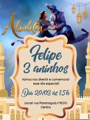Convite de Aniversário Aladdin com Personagens para Editar Online