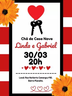 Convite Chá de Casa Nova Listrado com Flores para Editar