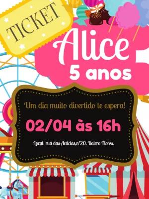 Convite Aniversário Parque de Diversões para Editar Online