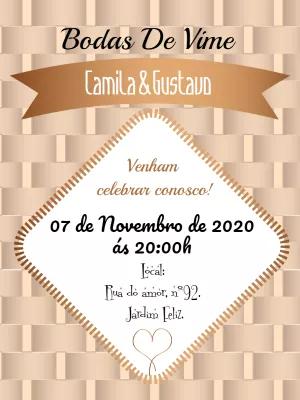 Convite Bodas de Vime com Estilo Rústico para Editar Online