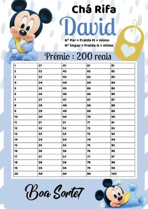Chá Rifa Mickey Baby: Cartela Editável para Imprimir