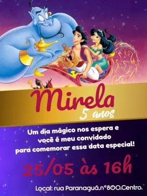 Convite de Aniversário Aladdin e Jasmine para Editar Online