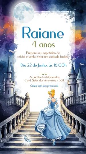 Convite de Aniversário Cinderela para Editar Online