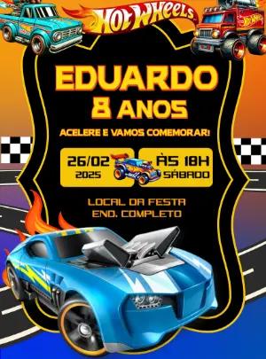 Convite de Aniversário Hot Wheels com Carros para Editar Online