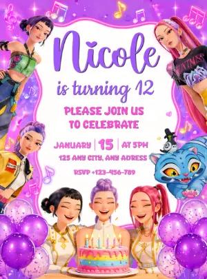 K-pop Demon Hunter Birthday Invitation - Editable Template