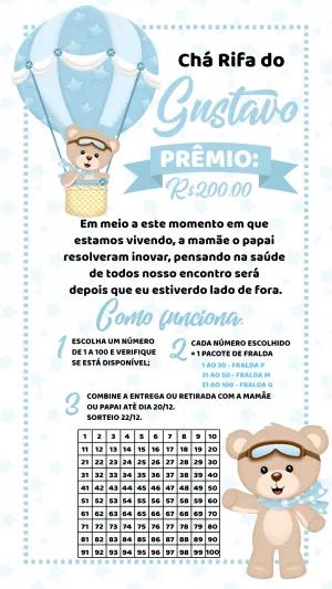 Chá Rifa Ursinho Baloeiro para Editar e Imprimir