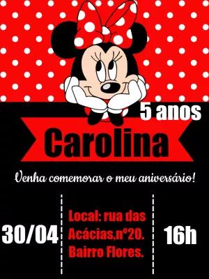 Convite de Aniversário Minnie Mouse Vermelha para Editar Online