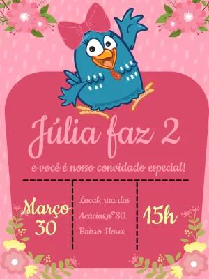Convite Aniversário Galinha Pintadinha Rosa para Editar Online