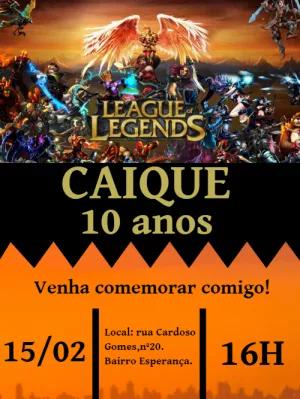 Convite de Aniversário League of Legends com Heróis para Editar