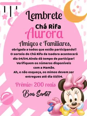 Lembrete de Chá Rifa Minnie Baby Rosa para Editar Online
