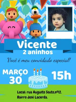 Convite de Aniversário Pocoyo com Foto para Editar Online