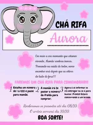 Convite Chá Rifa Elefantinha Rosa para Editar Online