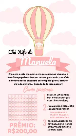 Convite Chá Rifa Ursinha Baloeira para Editar Online