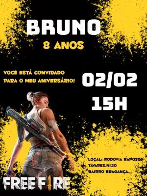 Convite Aniversário Free Fire com Personagem para Editar Online