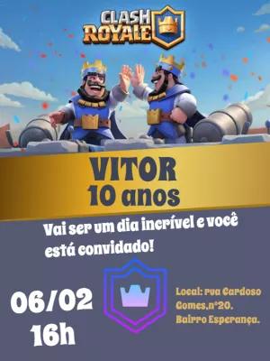 Convite de Aniversário Clash Royale com Reis para Editar Online