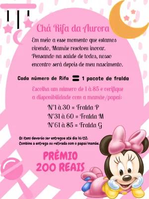Convite Chá Rifa Minnie Baby Editável para Enviar Online