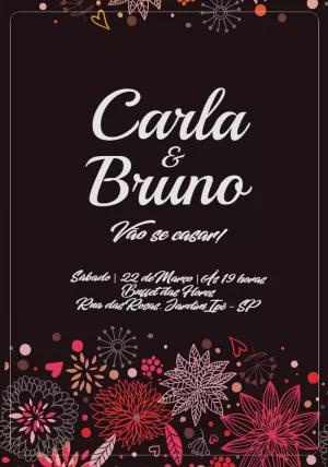 Convite de Casamento Floral Preto e Rosa para Editar Online