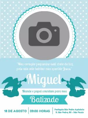 Convite de Batizado com Foto e Anjinhos para Editar Online