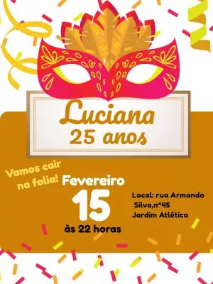 Convite de Aniversário Carnaval com Máscara para Editar Online
