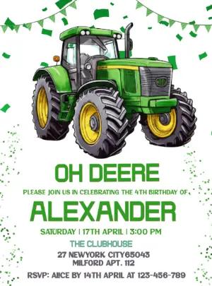 Green Tractor Birthday Invitation to Edit Online