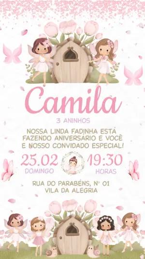 Convite Jardim das Fadas Aniversário Menina Editável