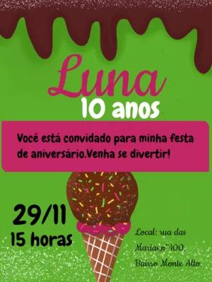 Convite de Aniversário Tema Sorvete para Editar Online