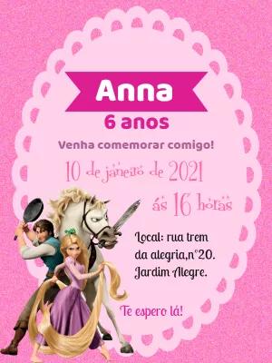 Convite de Aniversário Enrolados com Rapunzel para Editar Online