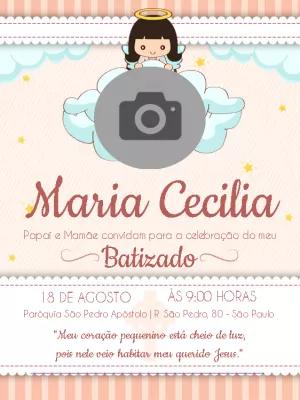 Convite de Batizado Anjinha com Foto para Editar Online