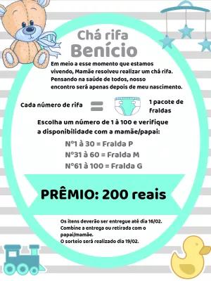 Convite Chá Rifa Ursinho Azul para Editar Online