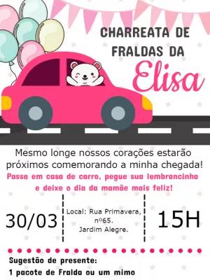 Convite Charreata de Fraldas Ursinha no Carro para Editar