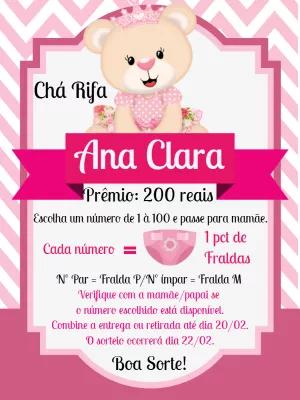 Chá Rifa Ursinha Princesa Editável para Enviar Online