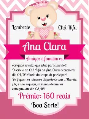 Convite Chá Rifa Ursinha Princesa Editável Online