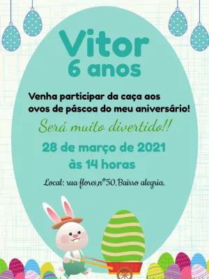Convite Aniversário Páscoa com Coelhinho para Editar Online