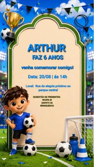 Convite de Aniversário Futebol Infantil Editável para Menino
