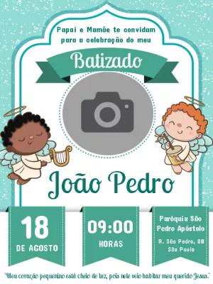 Convite de Batizado com Foto e Anjinhos para Editar Online