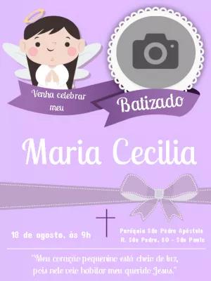 Convite de Batizado com Foto de Anjinha para Editar Online