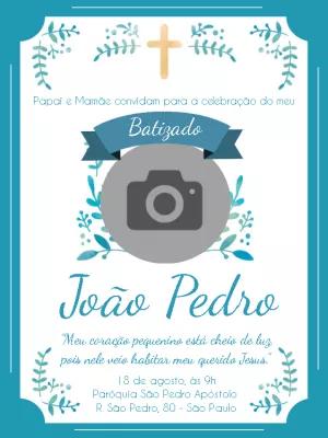 Convite de Batizado com Foto Delicado para Editar Online