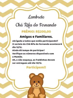 Lembrete Chá Rifa Ursinho Dourado para Editar Online