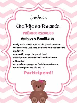Lembrete Chá Rifa Ursinha Rosa para Editar Online