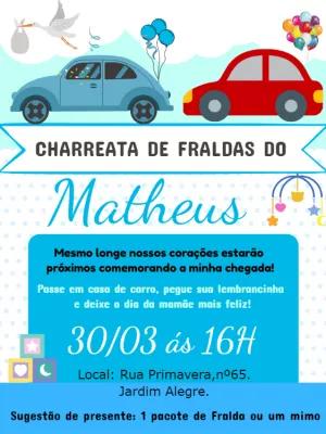 Convite Charreata de Fraldas com Carros para Editar Online