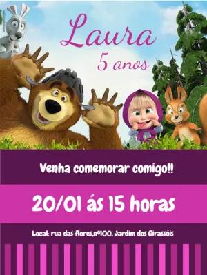 Convite Aniversário Masha e o Urso para Editar Online