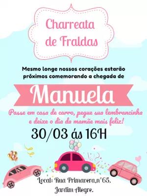 Convite Charreata de Fraldas Menina Rosa para Editar Online