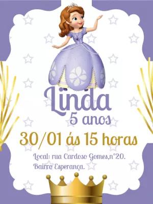 Convite de Aniversário Princesa Sofia para Editar Online
