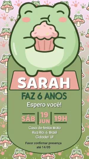 Convite de Aniversário Sapinho Fofo Kawaii para Editar