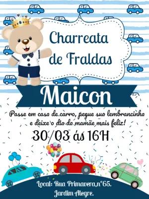 Convite Charreata de Fraldas Ursinho Príncipe para Editar